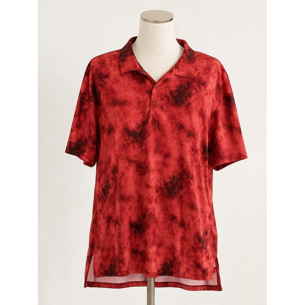 IBKUL Mens XL Red Tie Dye Golf‎ Polo Shirt UPF 50 Outdoor Performance